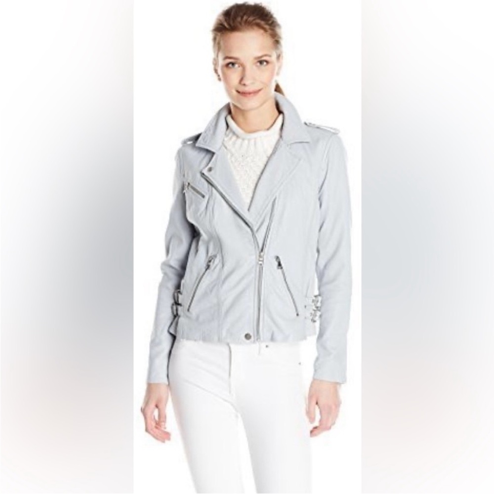 Rebecca Taylor Genuine Lamb Leather
Moto Jacket Light Icy Powder Blue - Small
